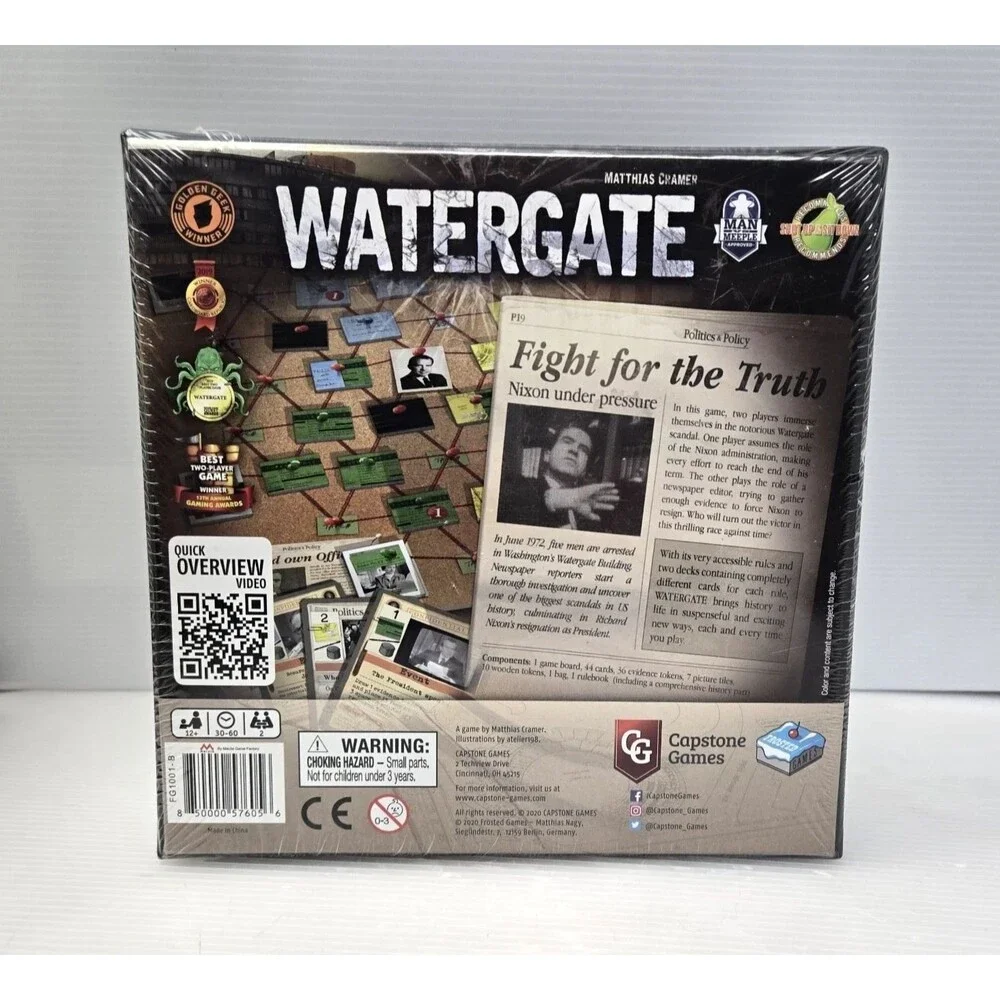 Watergate Historical Strategy Board Game Capstone Games NEW Sealed